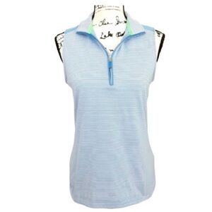 Lauren Ralph Lauren Blue Label Womens Sleeveless Golf Polo Striped Zip Front M